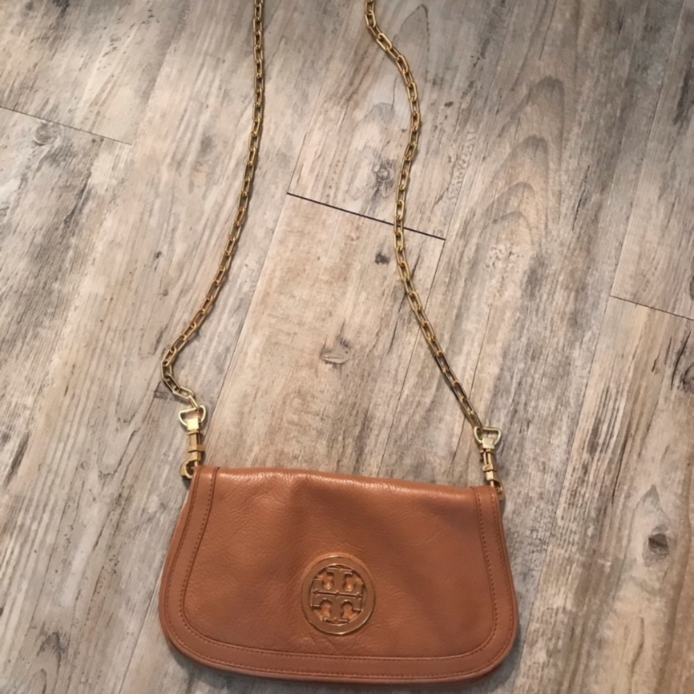 Brown Tory Burch Britton Leather Bag with Chain